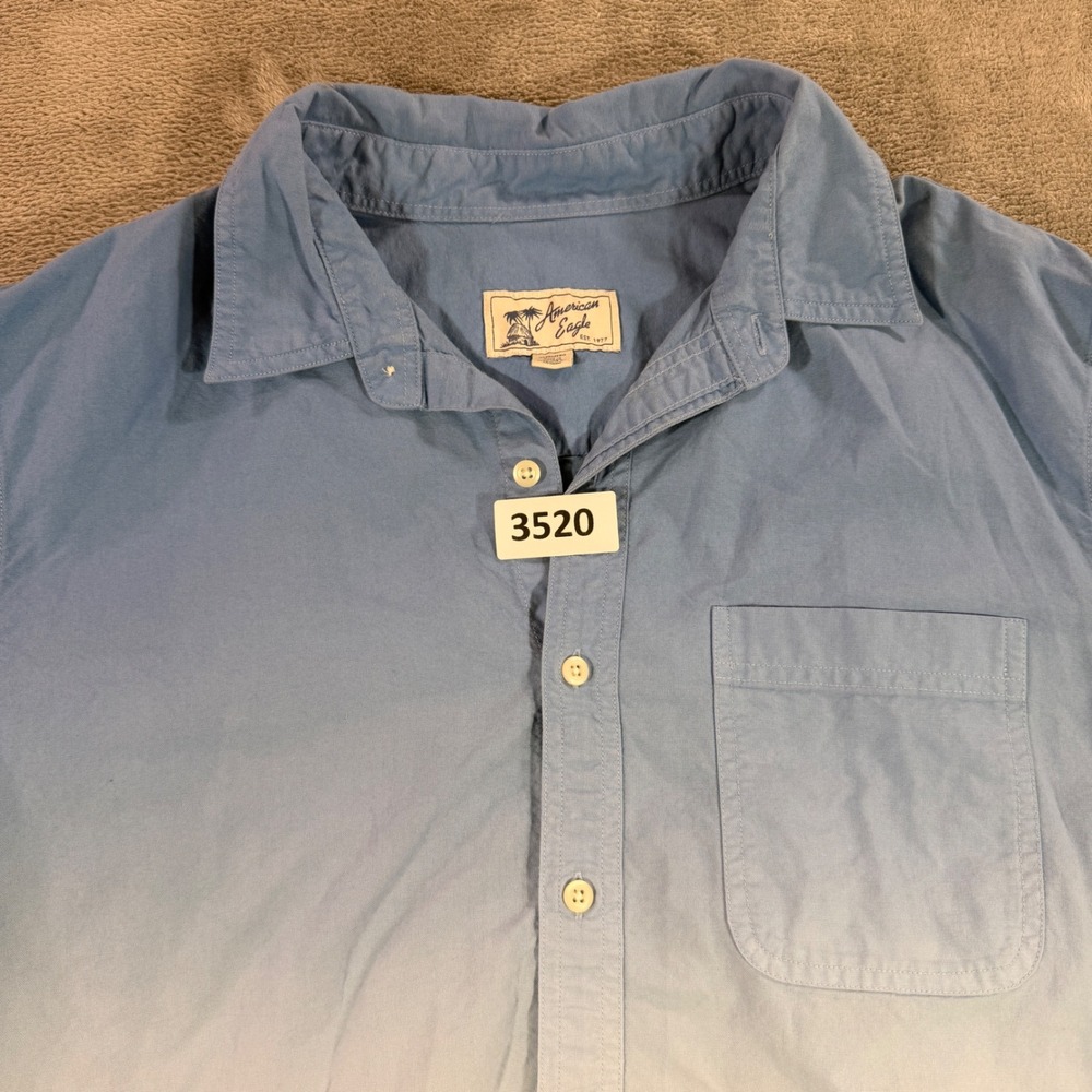 American Eagle Button‎ Down Shirt Mens XL Blue Ombre Dip Dye Short Sleeve Cotton